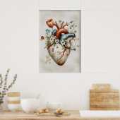 Menselijk Hart Bloemenprint, Anatomisch Vintage Poster (Keuken)