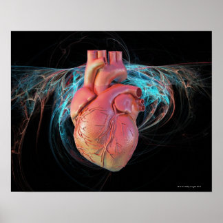 Menselijk hart, computerkunst. poster
