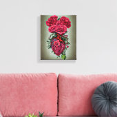 Menselijk hart met rode roze bloemen surrealistisc canvas afdruk (Insitu (Woonkamer))
