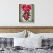 Menselijk hart met rode roze bloemen surrealistisc canvas afdruk (Insitu (Slaapkamer))
