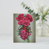 Menselijk hart met rode rozenbloemen surrealistisc briefkaart (Staand voorkant)