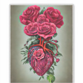 Menselijk hart met rode rozenbloemen surrealistisc sticker (Voorkant)