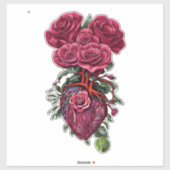Menselijk hart met rode rozenbloemen surrealistisc sticker (Vel)