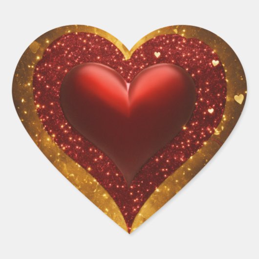 Menselijk hart van gouden glitter met rode glitter sticker (Voorkant)