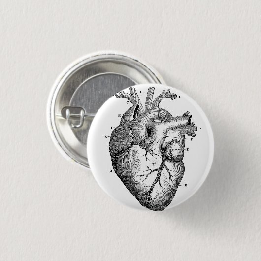Menselijk hartdiagram Zwart-wit Button Pin (Voorkant /achterkant)