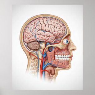 Menselijk hoofd en hersenen anatomie wetenschapspo poster