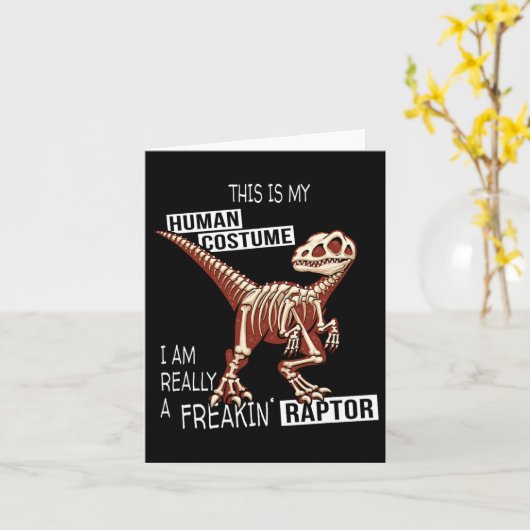 Menselijk Kostuum Dino Halloween Freakin Velocirap Kaart (Gele Bloem)