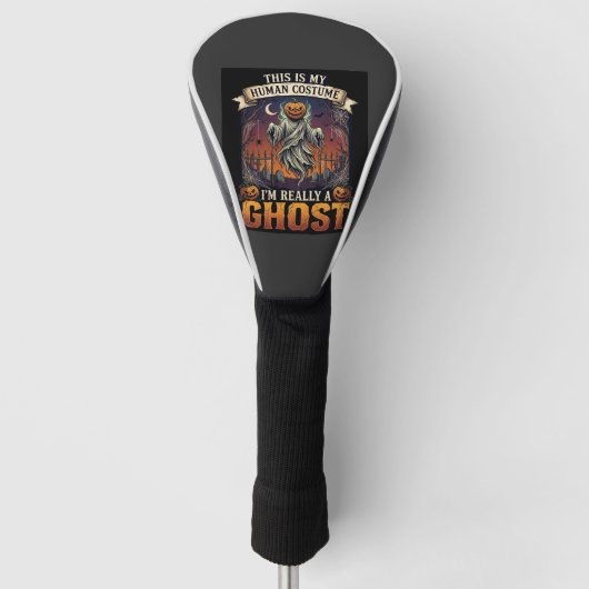 Menselijk Kostuum Spook Pompoen Hoofd Kerkhof Spin Golfheadcover (Voorkant)