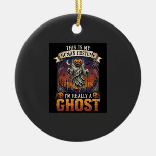 Menselijk Kostuum Spook Pompoen Hoofd Kerkhof Spin Keramisch Ornament