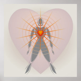 Menselijk Lichaam met Groot Hart Stralen van Licht Poster