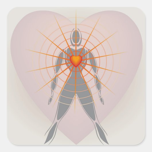 Menselijk Lichaam met Groot Hart Stralen van Licht Vierkante Sticker (Voorkant)