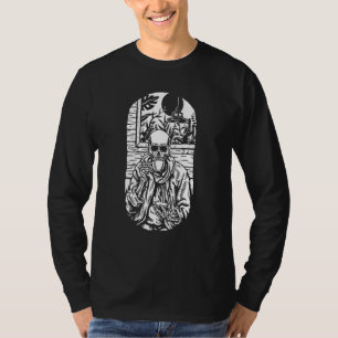 Menselijk skelet Drink koffie Scary Smilling Skull T-shirt