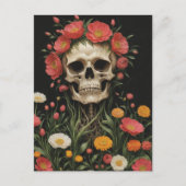 Menselijk skelet in bloemen briefkaart (Voorkant)