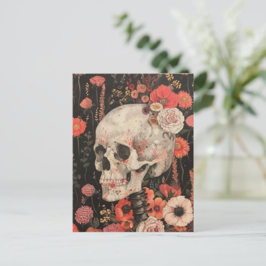 Menselijk skelet in de bloemen briefkaart (Staand voorkant)