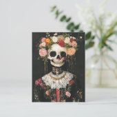 Menselijk skelet in de Floral Boho Crown Briefkaart (Staand voorkant)