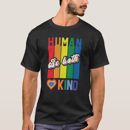 Menselijk | Wees vriendelijk | Regenboog | LGBTQ T-shirt (Voorkant)