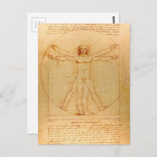 Menselijke Anatomie, Man Vitruvian door Leonardo Briefkaart (Voorkant / Achterkant)