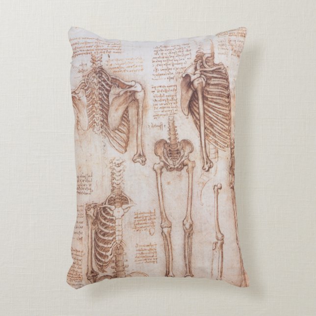 Menselijke anatomie skeletbotten door Leonardo da  Decoratief Kussen (Voorkant(Verticaal))