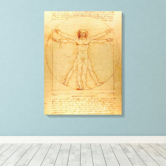Menselijke anatomie, Vitruviaans Man van Leonardo Canvas Afdruk (Insitu (Houten vloer))