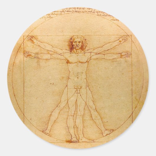 Menselijke anatomie, Vitruviaans Man van Leonardo  Ronde Sticker (Voorkant)