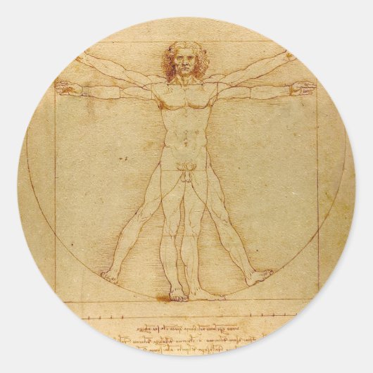 Menselijke anatomie, Vitruviaans Man van Leonardo  Ronde Sticker (Voorkant)
