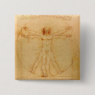 Menselijke anatomie, Vitruviaans Man van Leonardo  Vierkante Button 5,1 Cm