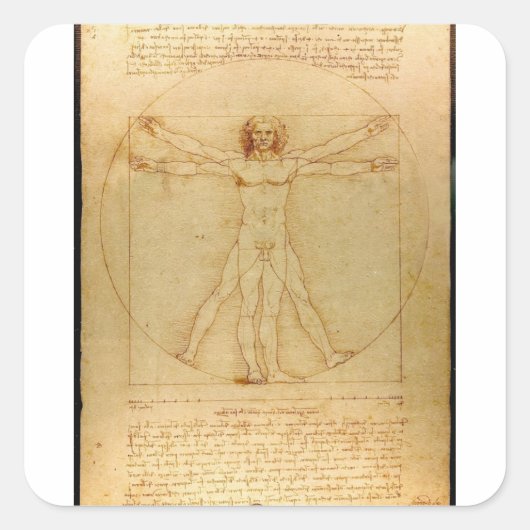 Menselijke anatomie, Vitruviaans Man van Leonardo  Vierkante Sticker (Voorkant)