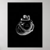 Menselijke hartanatomie in zwart-wit afdrukken poster (Voorkant)
