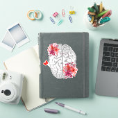 Menselijke hersenanatomie met rode bloemen sticker (iPad Cover)