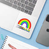 Menselijke LGBTQ+ trots of steun regenboog Sticker (Laptop met iPhone)