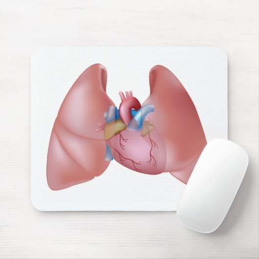 Menselijke longen en hart Mousepad Muismat (Met muis)