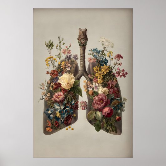 Menselijke Longen Met Bloemenprint, Anatomie Boho Poster (Voorkant)