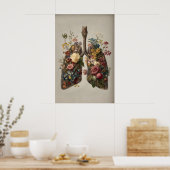 Menselijke Longen Met Bloemenprint, Anatomie Boho Poster (Keuken)