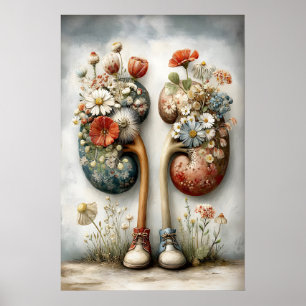 Menselijke Nier Met Bloemenprint, Anatomie Boho Poster