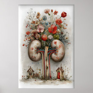 Menselijke Nier Met Bloemenprint, Anatomie Schilde Poster