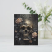 Menselijke schedel en Rozen Donkere gothiek Briefkaart (Staand voorkant)