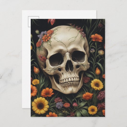 Menselijke schedel in bloemen briefkaart (Voorkant / Achterkant)