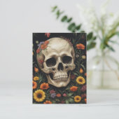 Menselijke schedel in bloemen briefkaart (Staand voorkant)