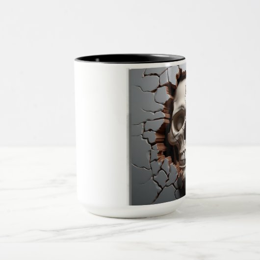 Menselijke schedel in een gebarsten muur mok (Midden)