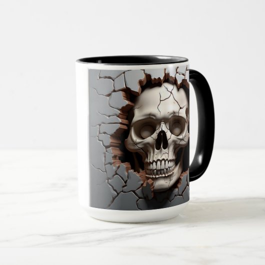 Menselijke schedel in een gebarsten muur mok (Voorkant rechts)