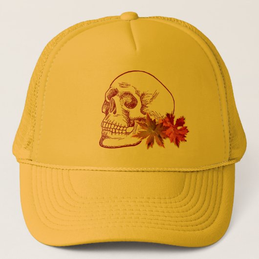 Menselijke schedel Tekenen in najaarkleuren Trucker Pet (Voorkant)