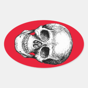 Menselijke schedel wit gezicht ovale sticker