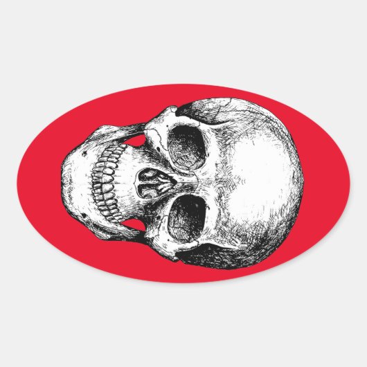 Menselijke schedel wit gezicht ovale sticker (Voorkant)