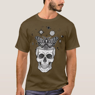 Menselijke schedelmot Dode kop kosmische symbolen T-shirt
