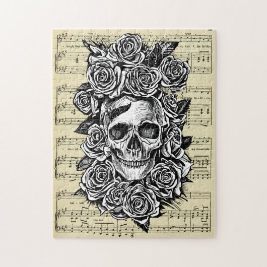 Menselijke schedelrozen Goth Biker Kunst Illustrat Legpuzzel (Verticaal)