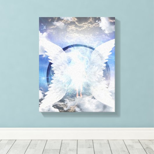 Menselijke ziel tussen engel vleugels canvas afdruk (Insitu (Houten vloer))
