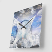 Menselijke ziel tussen engel vleugels vierkante klok (Hoek)