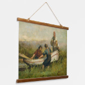 Mensen bij Boat Tapestry Hangend Wandkleed (Gebogen)