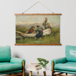 Mensen bij Boat Tapestry Hangend Wandkleed