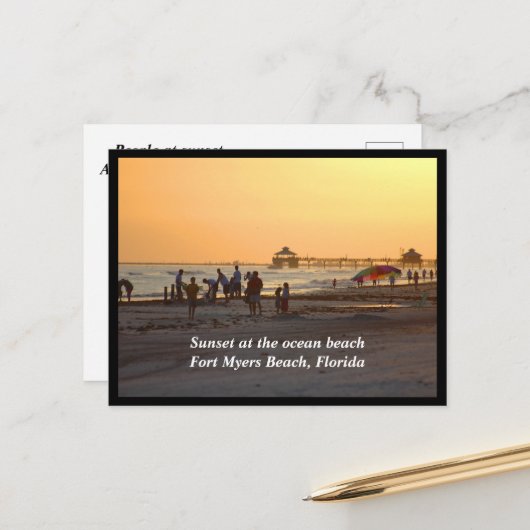 Mensen bij zonsondergang Fort Myers Beach Feestdagenkaart (Voorkant / Achterkant in situ)